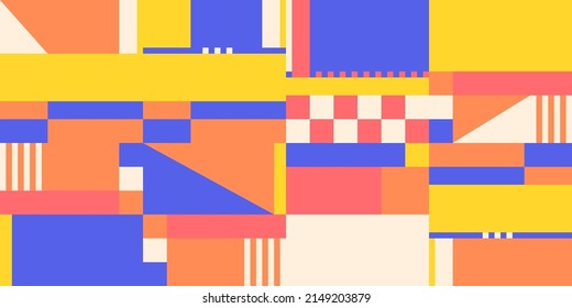 Abstract Mosaic Artwork Design With Simple Shapes And Figures. Geometrical Pattern Graphics With Basic Form And Elements. Perfect For Web Banner, Business Presentation, Branding Package, Fabric Print.