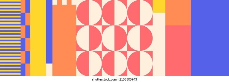 Abstract Mosaic Artwork Design With Simple Shapes And Figures. Geometrical Pattern Graphics With Basic Form And Elements. Perfect For Web Banner, Business Presentation, Branding Package, Fabric Print.