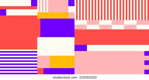 Abstract Mosaic Artwork Design With Simple Shapes And Figures. Geometrical Pattern Graphics With Basic Form And Elements. Perfect For Web Banner, Business Presentation, Branding Package, Fabric Print.