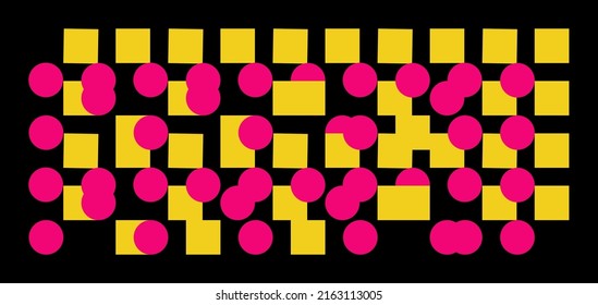 Abstract Mosaic Artwork Design With Simple Shapes And Figures. Geometrical Pattern Graphics With Basic Form And Elements. Perfect For Web Banner, Business Presentation, Branding Package, Fabric Print.