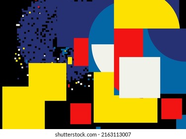 Abstract Mosaic Artwork Design With Simple Shapes And Figures. Geometrical Pattern Graphics With Basic Form And Elements. Perfect For Web Banner, Business Presentation, Branding Package, Fabric Print.