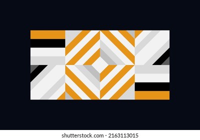 Abstract Mosaic Artwork Design With Simple Shapes And Figures. Geometrical Pattern Graphics With Basic Form And Elements. Perfect For Web Banner, Business Presentation, Branding Package, Fabric Print.