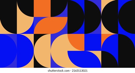 Abstract Mosaic Artwork Design With Simple Shapes And Figures. Geometrical Pattern Graphics With Basic Form And Elements. Perfect For Web Banner, Business Presentation, Branding Package, Fabric Print.