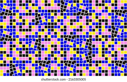 Abstract Mosaic Artwork Design With Simple Shapes And Figures. Geometrical Pattern Graphics With Basic Form And Elements. Perfect For Web Banner, Business Presentation, Branding Package, Fabric Print.