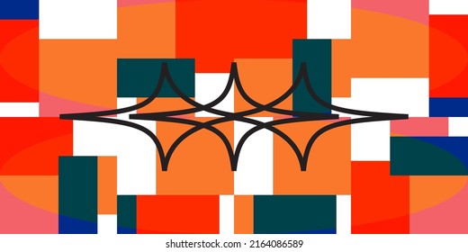 Abstract Mosaic Artwork Design With Simple Shapes And Figures. Geometrical Pattern Graphics With Basic Form And Elements. Perfect For Web Banner, Business Presentation, Branding Package, Fabric Print.