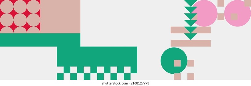 Abstract Mosaic Artwork Design With Simple Shapes And Figures. Geometrical Pattern Graphics With Basic Form And Elements. Perfect For Web Banner, Business Presentation, Branding Package, Fabric Print.