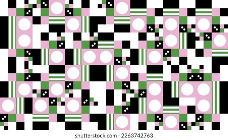 Abstract Mosaic Artwork Design With Simple Shapes And Figures. Geometrical Pattern Graphics With Basic Form And Elements. Perfect For Web Banner, Business Presentation, Branding Package, Fabric Print.