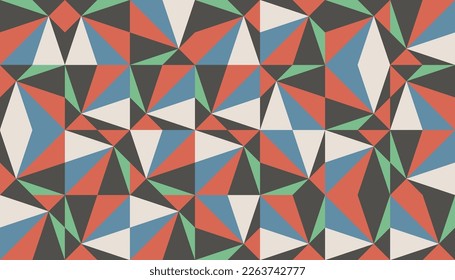 Abstract Mosaic Artwork Design With Simple Shapes And Figures. Geometrical Pattern Graphics With Basic Form And Elements. Perfect For Web Banner, Business Presentation, Branding Package, Fabric Print.