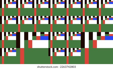 Abstract Mosaic Artwork Design With Simple Shapes And Figures. Geometrical Pattern Graphics With Basic Form And Elements. Perfect For Web Banner, Business Presentation, Branding Package, Fabric Print.