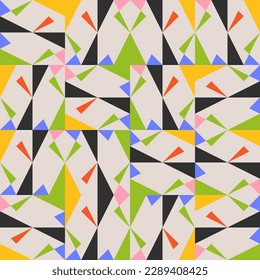 Abstract Mosaic Artwork Design With Simple Shapes And Figures. Geometrical Pattern Graphics With Basic Form And Elements. Perfect For Web Banner, Business Presentation, Branding Package, Fabric Print.