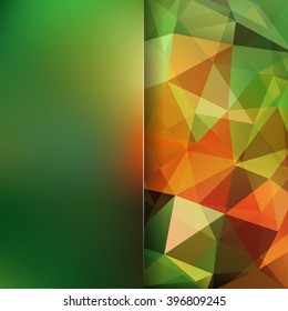 Abstract mosaic background.  Blur background.  Triangle geometric background. Design elements. Vector illustration. Orange, yellow, green colors. 