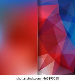 Abstract mosaic background.  Blur background.  Triangle geometric background. Design elements. Vector illustration. Red, blue colors. 