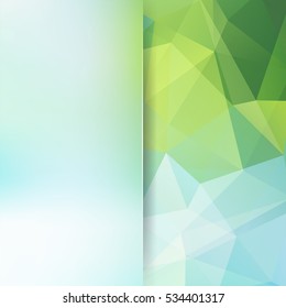 Abstract mosaic background.  Blur background.  Triangle geometric background. Design elements. Vector illustration. White, blue, green colors. 