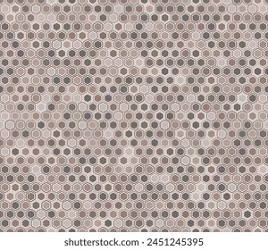 Abstract Mosaic Background. Bold rounded hexagons mosaic pattern with inner solid cells. Brown color tones. Hexagon shapes. Tileable pattern. Seamless vector illustration.