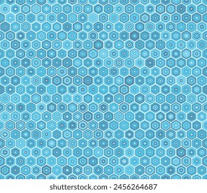 Abstract Mosaic Background. Bold rounded stacked hexagons mosaic pattern. Blue color tones. Hexagon geometric shapes. Tileable pattern. Seamless vector illustration.