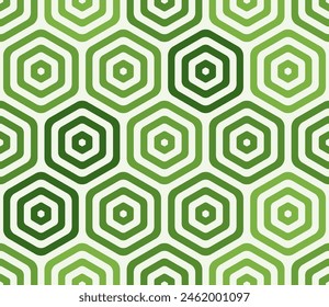 Abstract Mosaic Background. Bold rounded stacked hexagon cells. Green color tones. Large hexagons. Seamless pattern. Tileable vector illustration.