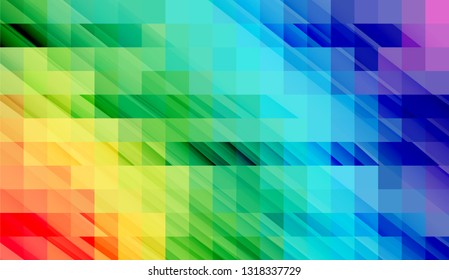 Abstract mosaic background. chaos on square tiles. gradient background in grunge style. rainbow color, red, blue, green, yellow, blue, purple