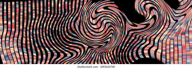 Abstract mosaic background. Chaotically scattered shapes of different colors and transparency. Wavy pixel pattern. Colorful geometric backdrop.
