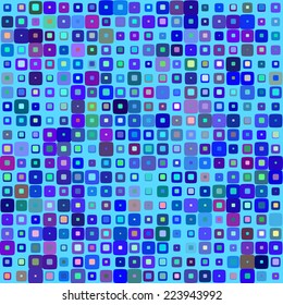 Abstract mosaic background of colored squares with rounded corners for design. blue gamma. Vector.