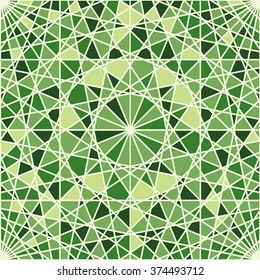 Abstract mosaic. Abstract background consisting of colorful small geometric shapes. Vector background for design. Decoration mosaic tiles. Pattern. Green shades