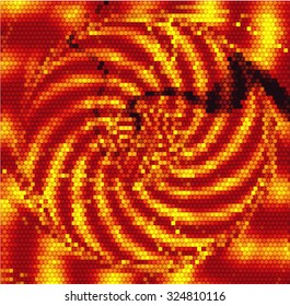 Abstract mosaic background of cubes with rippling gold and red pattern and black lighting