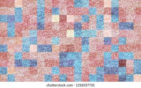 Abstract mosaic background with elements of drops and paint. chaos on square tiles. pastel colors