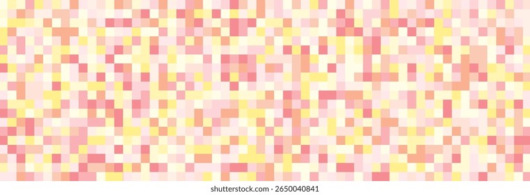 Fundo de mosaico abstrato apresenta uma vibrante e brincalhona matriz de quadrados rosa, amarelo e creme, criando um design pixelado alegre e moderno ideal para diversos projetos criativos