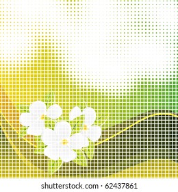 Abstract mosaic background with flowers. Vector illustration
