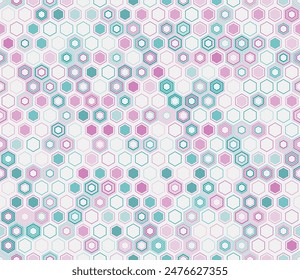 Abstract Mosaic Background. Geometric elements of varied style and color. Honeycomb geometric shapes. Tileable pattern. Seamless background. Gorgeous vector illustration.