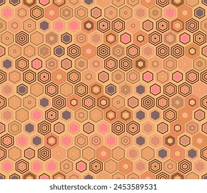 Abstract Mosaic Background. Geometric shapes of varied style and color. Hexagon cells. Tileable pattern. Seamless background. Gorgeous vector illustration.