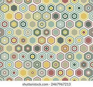 Abstract Mosaic Background. Geometric shapes of varied style and color. Hexagonal shapes. Tileable pattern. Seamless background. Gorgeous vector illustration.