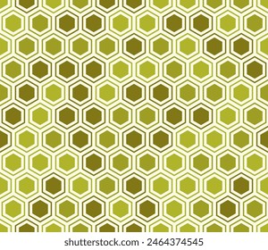 Abstract Mosaic Background. Hexagon mosaic background with inner solid cells. Olive color tones. Hexagonal shapes. Seamless pattern. Tileable vector illustration.