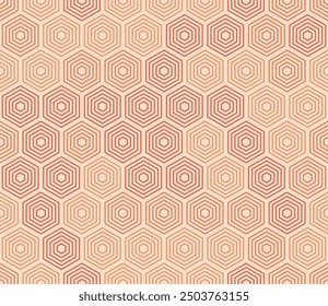 Abstract Mosaic Background. Hexagon stacked mosaic cells. Orange color tones. Hexagonal cells. Seamless pattern. Tileable vector illustration.