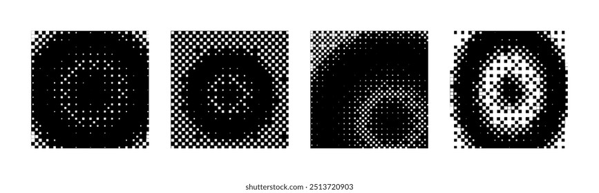 Fondo de mosaico Abstractas. Degradado de píxeles Horizontal. Fondo del arte del pixel con un lugar para su texto. Monocromo.