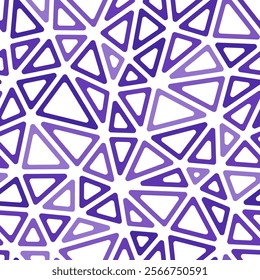 Abstract Mosaic Background. Medium triangles size. Mono tone style. Rounded triangular cells outlined. Repeatable pattern. Violet Contrast. Elegant vector tiles. Seamless vector illustration.