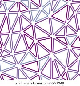 Abstract Mosaic Background. Medium triangles size. Multiple colors style. Rounded triangles outlined. Repeatable pattern. Violet Harmony Spectrum. Elegant vector tiles. Seamless vector illustration.