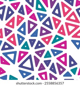 Abstract mosaic background with medium-sized triangles in multiple colors. Rounded triangular cells outlined in a repeatable pattern with vivid spectrum contrast. Elegant vector tiles.