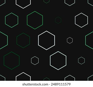 Abstract Mosaic Background. Multicolored geometric elements of varied sizes. Stacked hexagons mosaic pattern. Large hexagons. Tileable pattern. Seamless vector illustration.