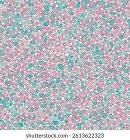 Abstract Mosaic Background. Multiple repeated inner triangles. Small triangles size. Multicolored style. Seamless pattern. Elegant vector tiles. Creative vector illustration.