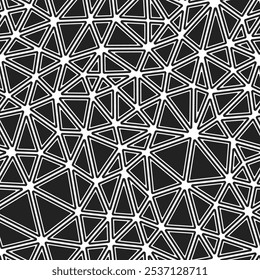 Abstract Mosaic Background. Rounded solid shapes in frames. Medium triangle size. Black and white style. Repeatable pattern. Elegant vector tiles. Seamless vector illustration.