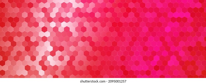 Abstract mosaic background of shiny hexagonal tiles in red colors