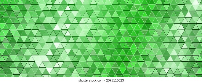 Abstract mosaic background of shiny mirrored triangle tiles in green colors