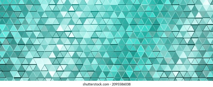 Abstract mosaic background of shiny mirrored triangle tiles in turquoise colors