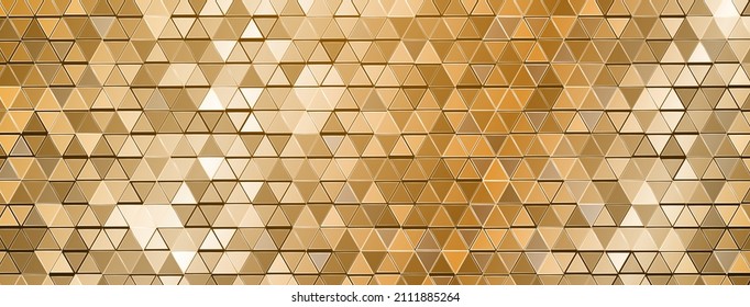 Abstract mosaic background of shiny mirrored triangle tiles in golden colors