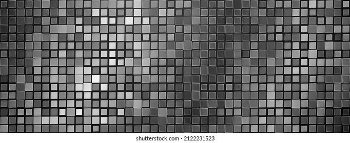 Abstract mosaic background of shiny mirrored square tiles in gray colors