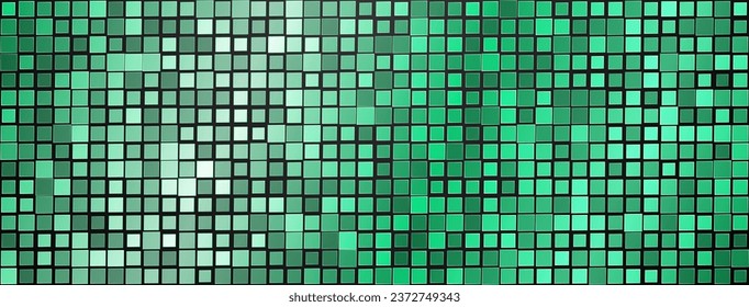 Abstract mosaic background of shiny mirrored square tiles in turquoise colors