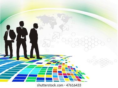 Abstract  mosaic background with standing success businessman silhouetted . Vector illustration. No mesh in this Vector
