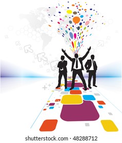 Abstract mosaic background with standing success businessman silhouetted . Vector illustration. No mesh this Vector