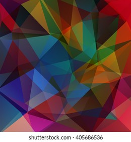 Abstract mosaic background. Triangle geometric background. Design elements. Vector illustration. Colorful background. Blue, green, red, purple, black colors. 