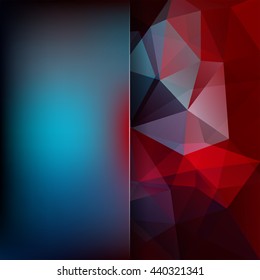 Abstract mosaic background.   Triangle geometric backdrop. Design elements. Vector illustration. Blue, red, black colors. 